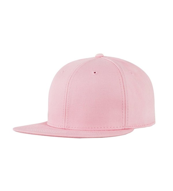 CACUSS Solid Cotton Flat Bill Brim Baseball Hat With Adjustable Snapback Hip Hop Cap - Pink - CI17YLM48HZ
