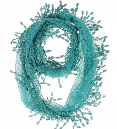 RufNTop Delicate Light Weight Lace Infinity Scarf with Teardrop Fringes - Dark Cyan - CW183QWCCEC