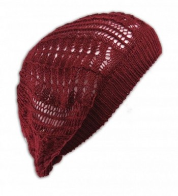 Crochet Beanie Hat Knit Beret Skull Cap Tam - Burgandy - CW11GLEEKF7