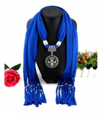 Deamyth Women Pendant Scarves Tassels Flower Rhinestone Pendent Jewelry Scarf - Blue - C612O1BEZ0Q