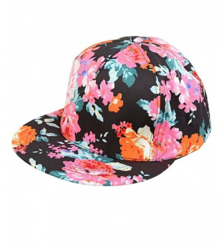 Funky Junque's Neon Color Floral Print Flat Bill Brim Snapback Hat Baseball Cap - Black - CA12EF5S4AJ
