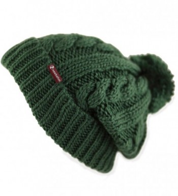 THE HAT DEPOT Winter Unisex Thick and Warm Pom Pom Fleece Lined Skully Knit Beanie Hat - Dark Green W/ Label - CM187AW8GC0