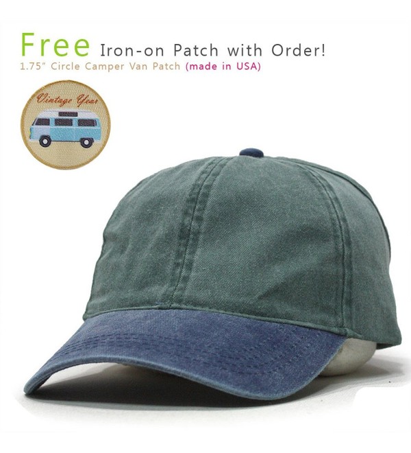 Vintage Year Ponytail Open Back Washed Cotton Adjustable Baseball Cap - Navy/Green - C9126053MM3