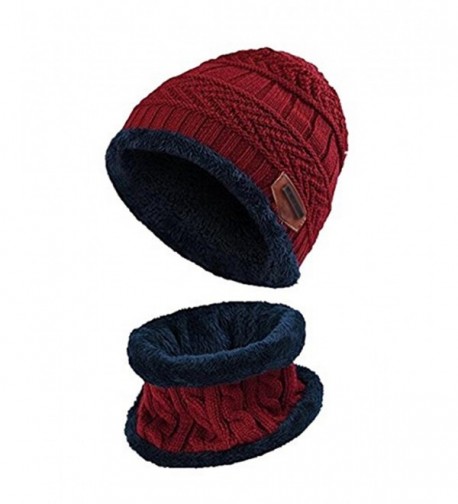 ZZLAY Winter Thick Beanie Hat Scarf Set Slouchy Warm Snow Knit Skull Cap - Red - CC186ASMRC3