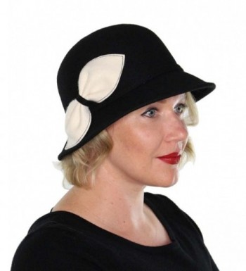 Myra Wool Bucket Hat with Bow Vintage Cloche Flapper Tea Party Derby Church - Black - CS12MA54UDG