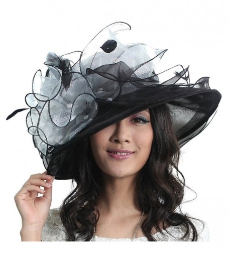 June's Young Summer Hats Elegant Flower for Women Wide Brim Sun Hat Organza - Black - CG11OIBHCHN