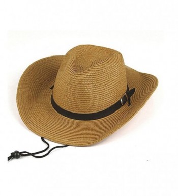 Opromo Adults Kids Cowboy Straw Hat Wide Brim Hat Summer Beach Sun Cap Foldable - Khaki - C4184YRTGE2