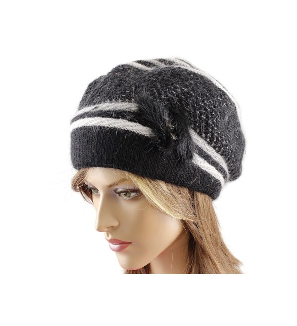 LA-EL COUTURE Womens Elegant Knitted decorated with some natural fur and rhinestones Hat warm - Black - C712CNXEVQR