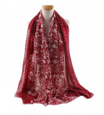 FEOYA Women Dot Floral Print Pashmina Scarves Silk Blend Long Beach Wrap Shawl - Red - CU12JWOHVCB