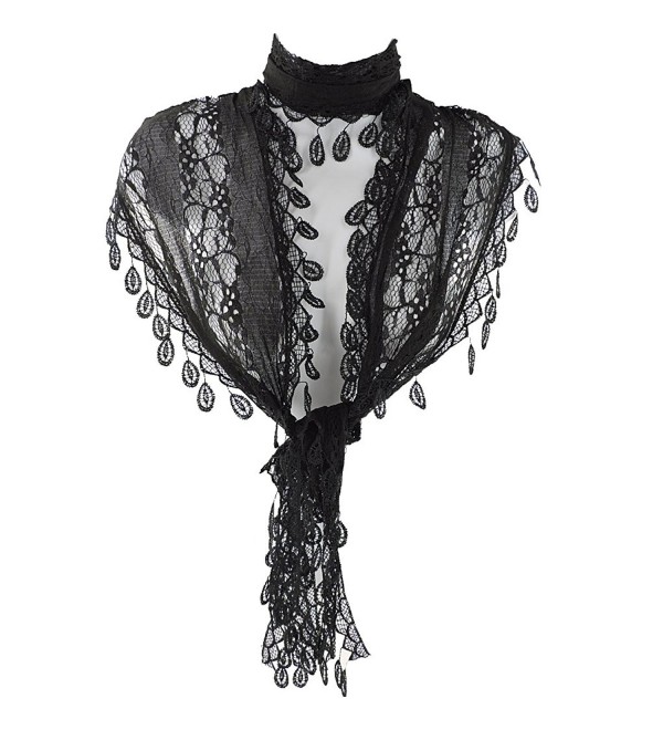 Silver Fever Elegant Vintage Skinny Lace Scarf - Black - C712F6S0EIP