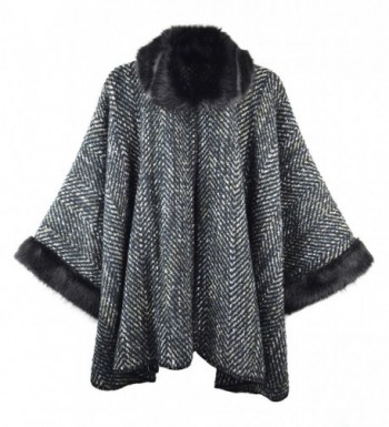 Bruceriver Women Luxury Faux Fur Poncho Topper Cloak Coat Sweater Cap Wraps - Col.1-black - CM188O63QSA