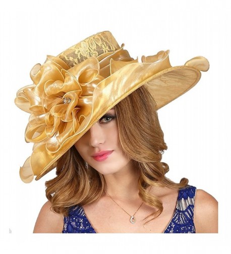 Ginga's Galleria Kentucky Derby Gold Lace Organza Hat With Stone - CW189A4CWNX