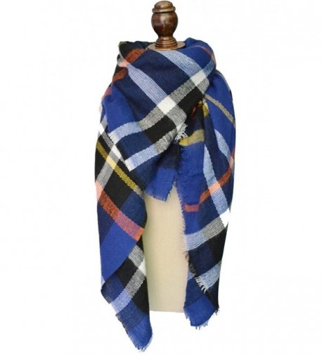 Fashion Women's Winter Soft Plaid Scarf- Large Blanket Wrap Shawl Wrap - Blue - CP12NEQMRH7