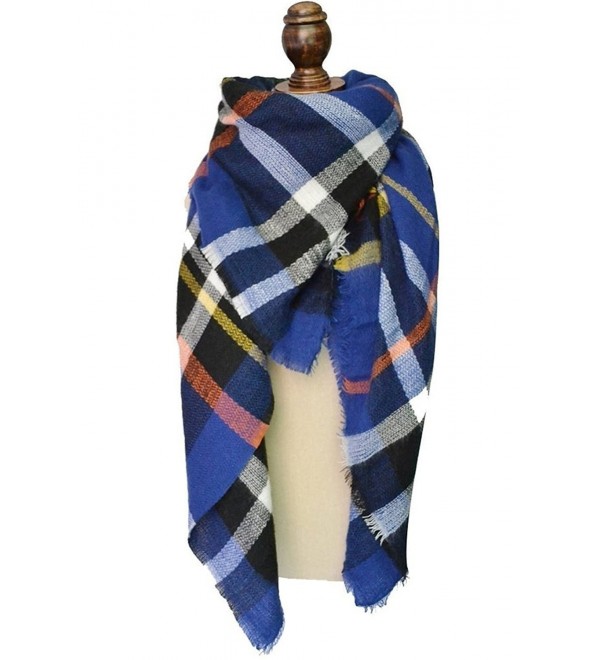 Fashion Women's Winter Soft Plaid Scarf- Large Blanket Wrap Shawl Wrap - Blue - CP12NEQMRH7