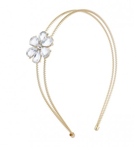 Lux Accessories Women's Goldtone Bridal Bow Crystal Stretch Metal Coil Headband Headpiece - Multi Flower - C818685YEEU