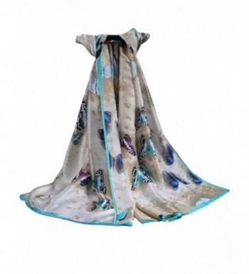 Lujuny Print Butterfly Satin Chiffon Summer Silk Scarf Shawl Wrap for Women - Beige - CZ17AZNYIEW