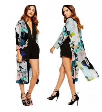 Creazy Women Boho Printed Chiffon Shawl Long Kimono Cardigan Tops Cover up Blouse - C912F9NIMGN