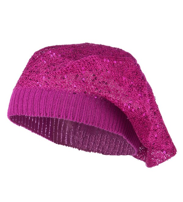 Sequin Nylon Stretchable Beret - Magenta - CX11K1CSWDV