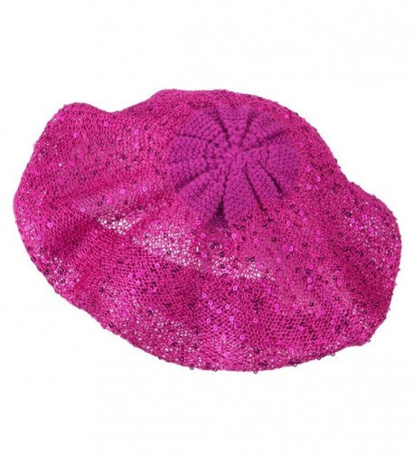 Sequin Nylon Stretchable Beret Magenta