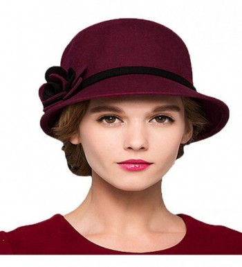 Maitose Women's Bow Wool Felt Bucket Hat - Wine Red - CF128NIYUXP