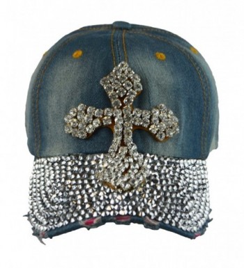 Woman Vintage Look Baseball W/Rhinestones Hat Printing snapback Cap Denim Blue - Cross2 - CN124IHHCI5