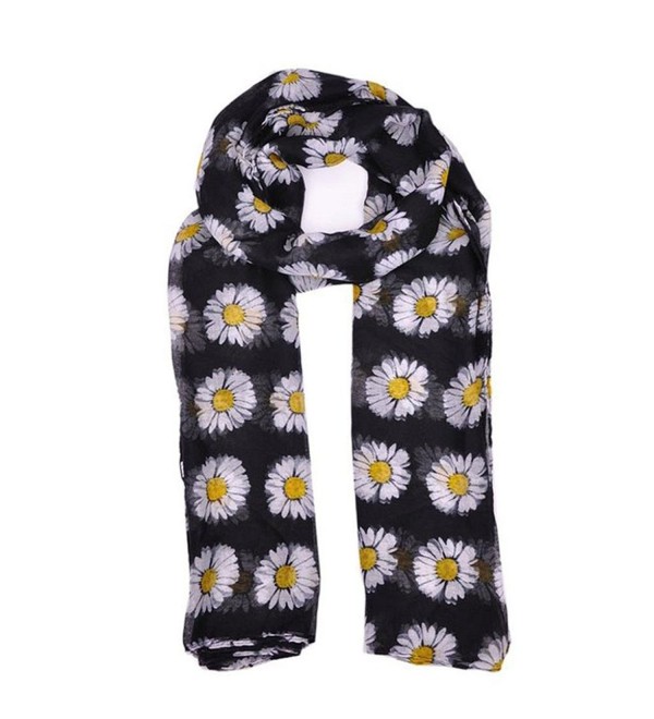 GBSELL Lady Womens Long Cute Daisy Flower Print Scarf Wraps Shawl Soft Scarves - Black - CB129UPW6BD