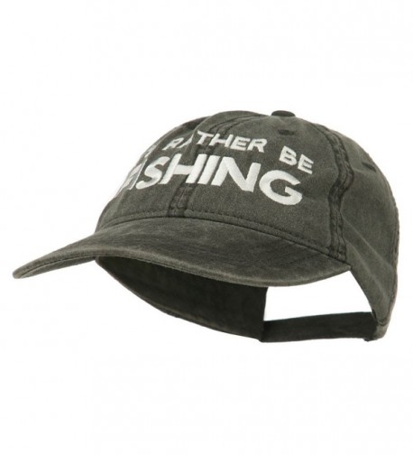 I'd Rather Be Fishing Embroidered Washed Cotton Cap - Black - C211ONYVYUV