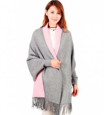 Women's Stylish Warm Blanket Wrap Shawl with Sleeves Scarf Neck Stole Pashmina Reversible Poncho Coat Grey/Pink - CK187ZRDAH6