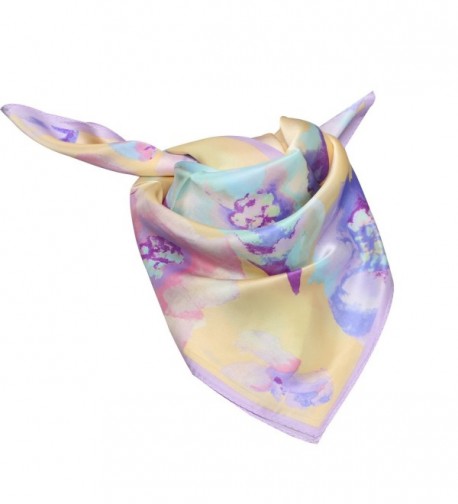 100% Silk Scarf Neckerchief Small Square Print Scarves Women - Ink Floral Yellow - CL189L6ESHI