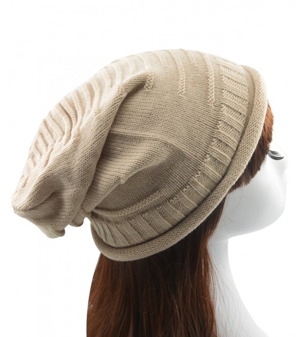 Century Star Women's Warm Chunky Soft Stretch Cap Slouchy Baggy Beanie - Beige - CH12K8VPAL5