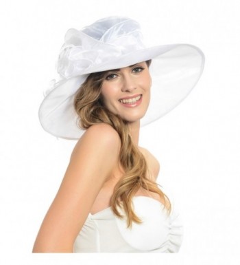 Women Kentucky Derby Horse Racing Plume Satin Wide Brim Formal Hat Sd035 (White) - White - CV11NDBBTR3