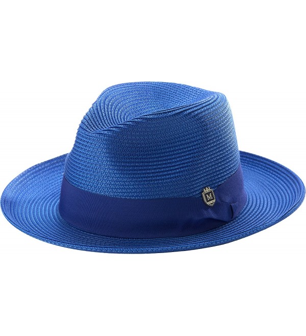 Montique Men's Wide Snap Brim Pinch Fedora - Royal - CC12LNNJEUV