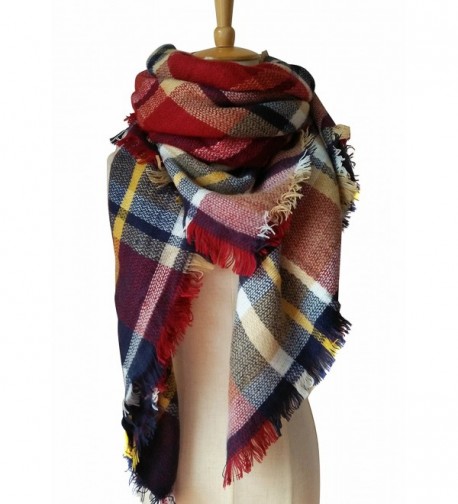 MOTINE Tartan Blanket Scarf Stylish Winter Warm Pashmina Wrap Shawl for Women - Burgundy - CP12N10QJSN