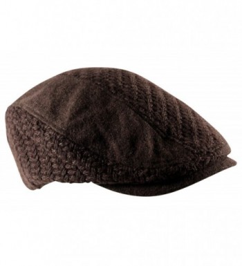 Itzu Mens Waffle Knit Woven Flat Cap Hat Newsboy Gatsby Baker Boy Wool Mix - Brown - CU12O3OZ9U7