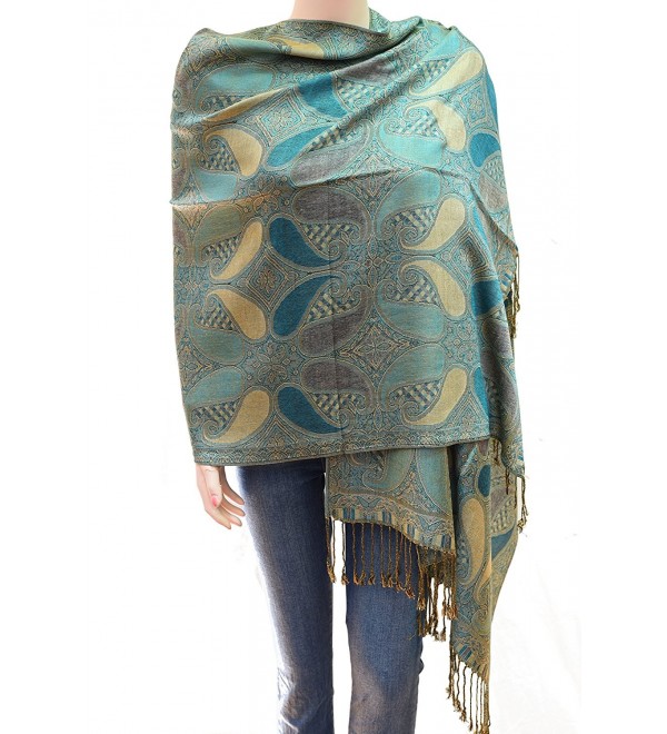 Flyingeagle Trade Elegant Multi Color Pashmina - Teal Blue and Beige - CA184H9Y2Z5