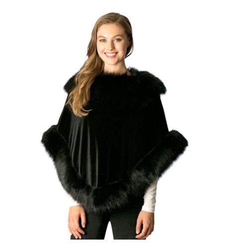 Black Velvet Poncho With Fur Trim - CZ188Y2DYUT