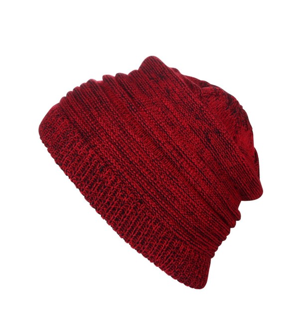 Winter Beanie Skull Cap- Wool Warm Slouchy Beanie Hat- Winter Warm Knitting Hats - D-red - CC18957SYCX