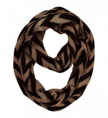 Peach Couture Stylish Winter Warm Soft Knit Chevron ZigZag Infinity Loop Scarf - Tan - CS126XPQ37V