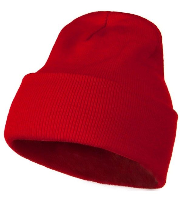 MG 12 Inch Long Knitted Beanie - Red - CQ110PMZBKT