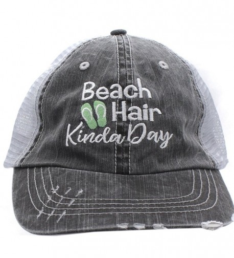 Sea Green Flip Flops Beach Hair Kinda Day Women Embroidered Trucker Style Cap Hat - C917AA42YSC