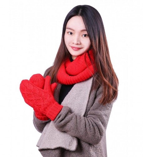 HDE Women's Knit Mittens and Infinity Scarf Set Solid Color Winter Accessories - Red - CR18882L095