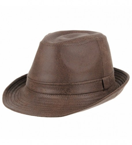 WITHMOONS Indiana Jones Faux Leather Fedora Hat LD3278 - Brown - CK12EVL6SS3