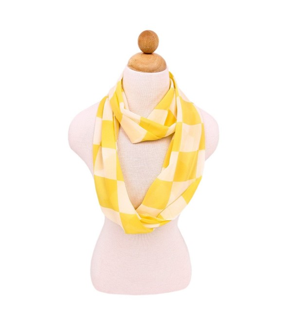 Sheer Chiffon Checked Plaid Infinity Loop Fashion Scarf - Different Colors Available - Yellow - CN11LOR210H