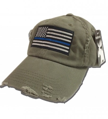 BlvdNorth Thin Blue Line LEO American Flag Hat / cap Olive Green - CQ129HUOWGX