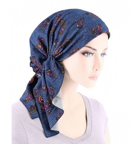 Turban Scarves Pre Tied Bandana Cancer - 26- Denim Swirl Floral Multi (Blended Knit) - CL180ADIXE2