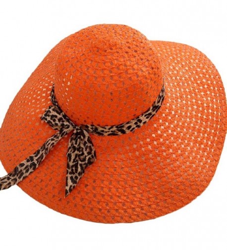 Lookatool Women's Hollow Brim Beach Sun Hat Straw Floppy Bohemia Cap - Tangerine - CM123NUCWH9