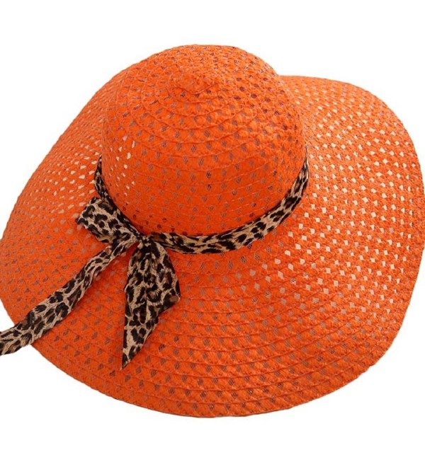 Lookatool Women's Hollow Brim Beach Sun Hat Straw Floppy Bohemia Cap - Tangerine - CM123NUCWH9