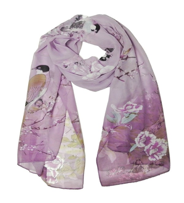 Wrapables Floral Bird Print Polyester and Silk Oblong Scarf - Wisteria - CF11JQYIH4J