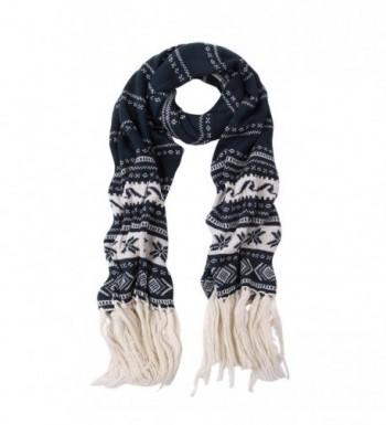 Premium Long Dual Tone Fair Isle Knit Warm Winter Fringe Scarf - Diff Colors - Navy - C9127YA7NGN