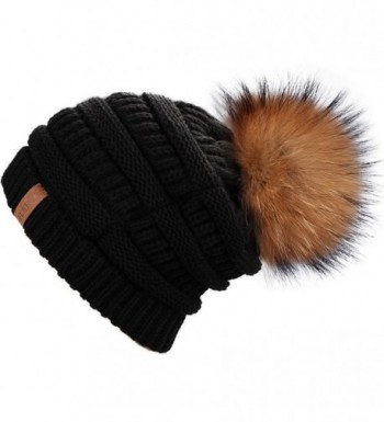 FURTALK Winter Fur Pom Hat - Black Raccoon - CE12MX53C1J